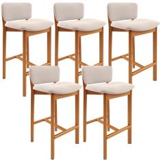 Kit 05 Banquetas Alta Para Cozinha Sala de Jantar Bar Dara L02 Suede Bege - Lyam Decor