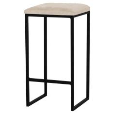 Banqueta Decorativa Billie Base Preta Veludo Bege - Gran Belo