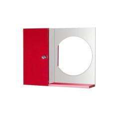 Armário para Banheiro com Espelho Redondo Vermelho