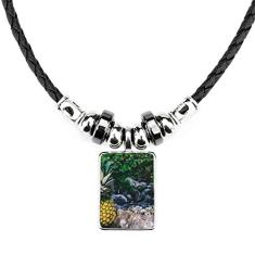 DIYthinker Colar com pingente de corda de couro com pingente de folha de abacaxi