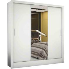 Guarda Roupa Casal com Espelho e 3 Portas de Correr Dubai Carioca Móveis Cor Branco
