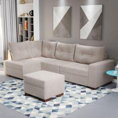 Sofá de Canto com Puff 7 Lugares 238cm Gloria Montreal Bege