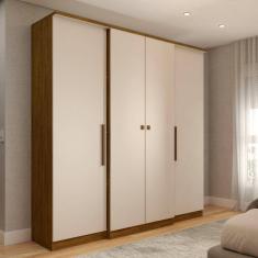 Guarda-Roupa Casal Kansas 4 Portas 2 Gavetas Castanho/Off White - Panorama Móveis