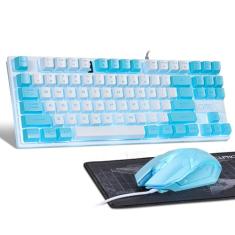 CHONCHOW Combo azul de teclado e mouse, teclado retroiluminado por LED USB com 87 teclas, mouse RGB 800-3200 DPI, mouse azul e teclado para PS4, PS5, PC, laptop, computadores Mac