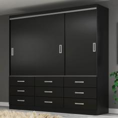Guarda-Roupa Casal Isabela 3 Portas 9 Gavetas Black - Evidência Móveis
