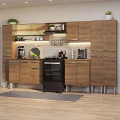 Armário de Cozinha Completa Emilly 16 Portas 1 Gaveta MDF 325cm Rustic com Puxadores em Alumínio