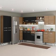 Cozinha Canto Emilly Armário Balcão 15 Portas Preto Madesa