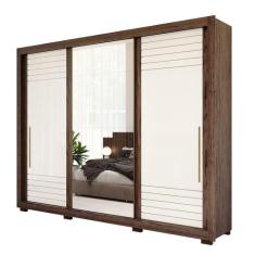 Guarda Roupa Casal Com Espelho 100% Mdf 3 Portas 6 Gavetas Vitória Pan