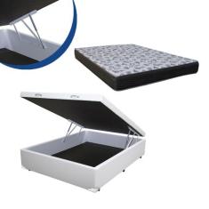 Cama Box Baú Casal Colchão Espuma D33 Bordado + Box Sintético Branco S