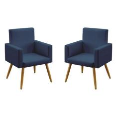 Kit 2 Poltronas Decorativas Estofada Para Sala De Estar Nina Sued Azul