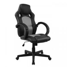 Cadeira Presidente Gamer em Couro PU Preta com Cinza Pelegrin PEL-3002