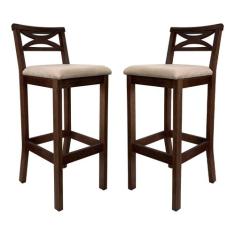 Kit 2 Banquetas Alta Estofada para Bancada Madri Madeira Capuccino Sue