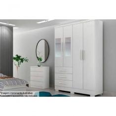 Guarda Roupa Solteiro 4 Portas Com Espelho Encant Branco - Novo Horizonte