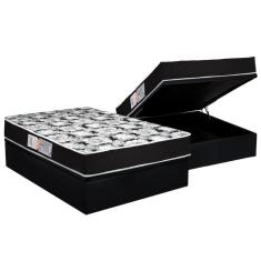 Cama Box Baú Casal: Colchão Espuma D45 Luckspuma Gran Luck Pró Saúde Duplo + Base Black(138X188)