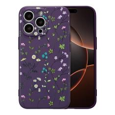 RALEAVO Capa floral para iPhone 16 Pro, capa de silicone líquido com estampa de ramo de flores, capa de telefone fofa para meninas e mulheres, capa protetora de borracha macia fina para iPhone 16 Pro