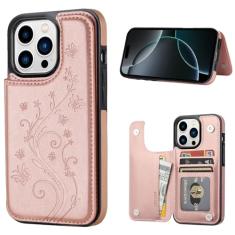 JOYAKI Capa carteira para iPhone 16 Pro Max, capa protetora fina com suporte para cartão, capa de couro PU borboleta em relevo com 1 vidro protetor de tela para iPhone 16 Pro Max (6,9 polegadas) -