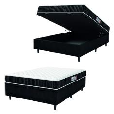 Cama Box Baú Colchão Casal Espuma D33 New Millenium 138x188x60cm Preto / Branco Hellen - Suporta até 120kg por Pessoa