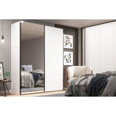 Guarda Roupa Solteiro Com Espelho 2 Portas 3 Gavetas Veneto Mambel Branco