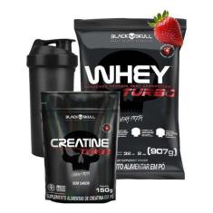Kit Whey Protein Turbo + Creatina Black Skull + Coqueteleira-Unissex