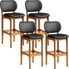 Kit 04 Banquetas Alta Para Cozinha Madeira Fixa Betta L02 Imbuia Sinté