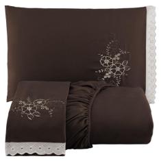 Jogo de Cama Lençol Queen Bordado Advance 3 Peças - Tabaco - 100% Poli
