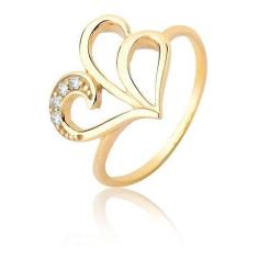 Anel Feminino Coração Vazado Duplo Com Pedras Ouro 18k A384 - MAEHLER,
