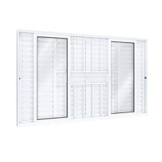 Janela Veneziana Alumínio Central 4 Folhas Móveis 2 Fixas com Grade Lucasa Eccellente  100cmx150cm Branco