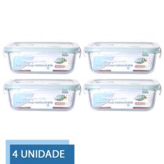 Conjunto 4 Potes 640ml Vidro Hermético 4 Travas Marmita