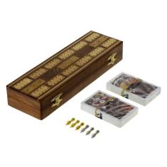 Jogo de tabuleiro Cribbage com pinos, cartões e armazenamento (25x8x4 cm)