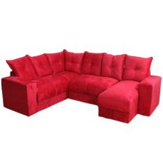 Sofá de Canto 6 lugares Tecido Suede Vermelho