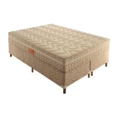 Box Queen Júlia 42x158x198cm com Colchão Queen Molas Ensacadas Júlia 28x158x198cm Rustico Bege