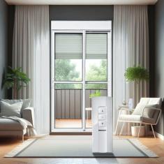 Porta de Correr com Persiana integrada Correr com Motor e Controle Remoto 2 Folhas Móveis 230 X 120 Branco