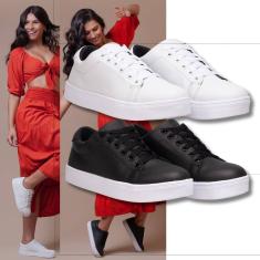 Kit Tênis Feminino Casuais, Um Branco + Outro Preto, Essenciais Para Um Guarda-Roupa.