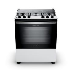 Fogão Brastemp 5 Bocas Branco Com Botões Removíveis e Exclusivo Aro Protetor BFS5NDB Bivolt