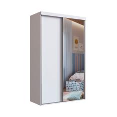 Guarda-Roupa Solteiro com Espelho Khaterine 2 Portas 2 Gavetas Branco