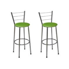 Kit 2 Banquetas Alta Cromada com Assento Verde Fortmix