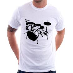 Camiseta Bateria Música Baterista - Foca na Moda, Branco, G