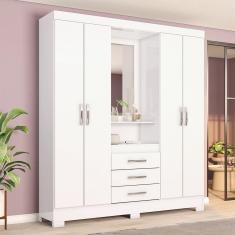 Guarda Roupa Casal 4 Portas Com Espelho 3 Gavetas Ryan Casa 812 Branco Ou Branco Com Rosa Chá