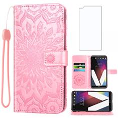 Asuwish Capa de telefone para LG V20 Capa carteira com protetor de tela de vidro temperado e capa flip fina de couro girassol suporte para cartão de identificação de crédito acessórios para celular