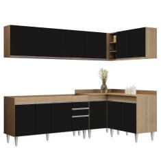 Armário De Cozinha Modulado De Canto 6 Peças Cp31 Balcão Sem Tampo Castanho/preto - Lumil