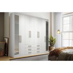 Guarda Roupa Casal 8 Portas (2 c/ Espelho) e 6 Gavetas Master 8.6 Branco - Santos Andirá