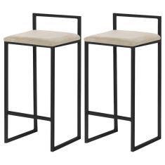 Kit 2 Banquetas Decorativa Jasmine Base Preto Veludo Bege - Gran Belo