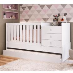 Berço Multifuncional com Cômoda e Vira Bicama- Branco