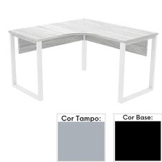Mesa de Escritório em L Pé Tubular Pe25 em Mdp 145 x 145 x 60 cm Cinza com Base Preta