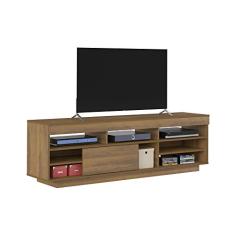 Rack para Tv de até 60'' com porta de correr e rodízios TREVISO cor Pinho com Off White - Artely
