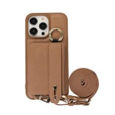 Capa de telefone com cordão crossbody para iPhone 15 14 Plus 13 12 11 Pro Max porta-cartão capa de couro com alça de ombro, marrom, para iPhone 13 Pro