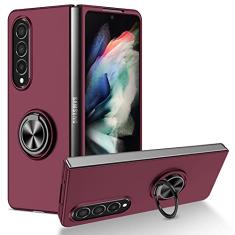 Para Samsung Galaxy Z Fold 5 4 Capa à prova de choque com armadura magnética com suporte de suporte capa traseira para Galaxy Z Fold 3 1 2 5G, Claret, para Galaxy Z Fold 3