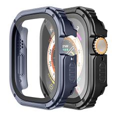 Adepoy Pacote com 2 capas resistentes compatíveis com Apple Watch Ultra/Ultra2 de 49 mm com película de vidro temperado, capa protetora de TPU rígido militar em toda a volta, amortecedora à prova de choque para iWatch masculino de 49 mm
