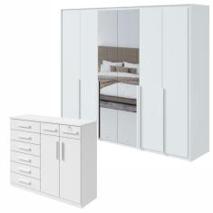 Conjunto de Guarda-Roupa com Espelho 6 Portas Imperatore com Cômoda Toronto Branco
