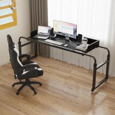 Mesa sobre a cama ajustável de 115 a 210 cm, mesa de cabeceira móvel com 4 rodas com altura ajustável de 65 a 95 cm, mesa de computador, estação de trabalho em pé para laptop, estudo, trabal